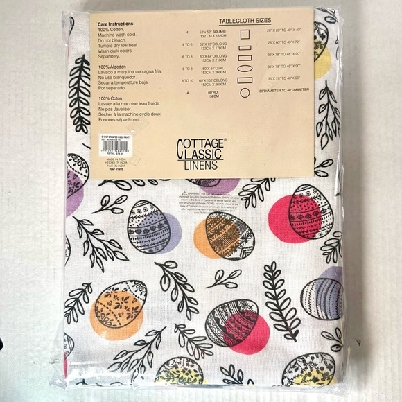COTTAGE Classic Linens Easter Egg Cotton Tablecloth Size Oblong 60x84 Seats 6-8 - Picture 2 of 3